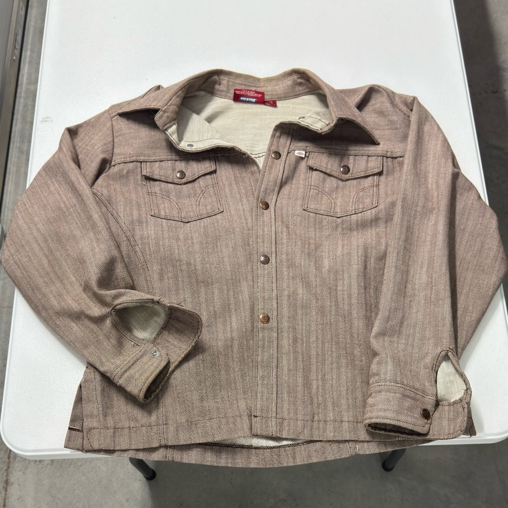 Vintage dickies Jacket Mens L Brown Excellent Herringbone Denim Button Up